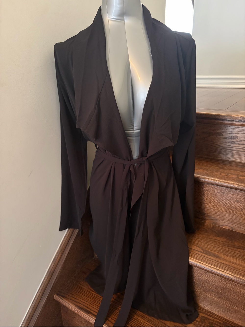 Draped Black Tie-Waist Cardigan Sweater